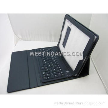 Wireless Bluetooth Silicon Keyboard Leather Case Cover for iPad 2 /3 - Dark Blue